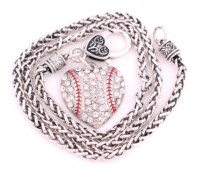 Wholesale Heart Softball Baseball Pendant Alloy Necklaces